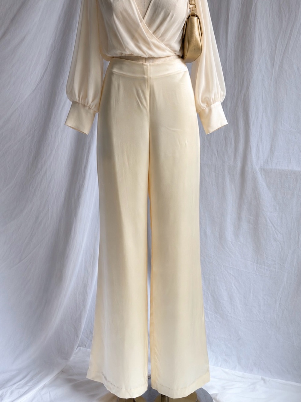 Vintage NWT Ralph Lauren 100% Silk Satin Wide Leg Trousers | Ivory / Cream | 6